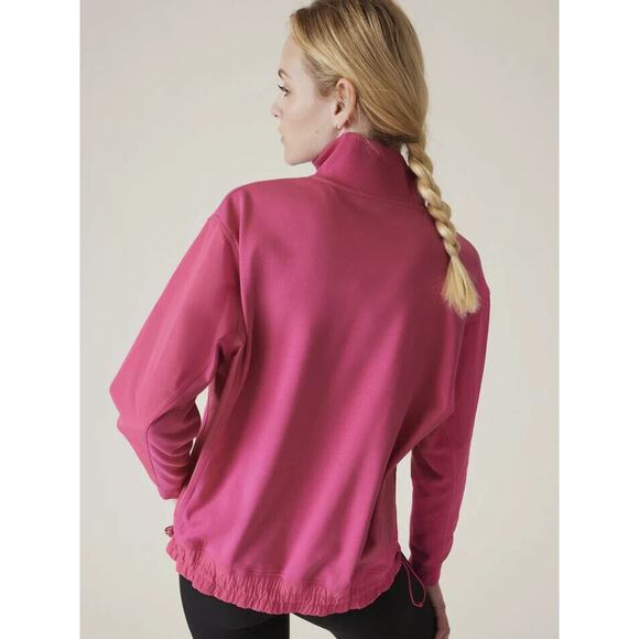 Athleta Triumph Hybrid Half Zip Sweatshirt Jacket Salvia Pink Fuchsia Size Small - Picture 10 of 15